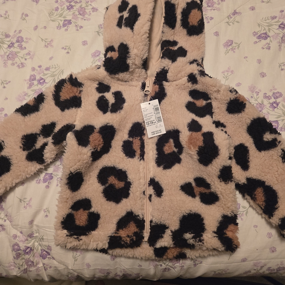 The Children's Place Cream and Black Fuzzy Puffer Jacket